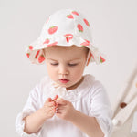 pureborn Baby Girl Sun Hat Bucket Hats Cotton Outdoor Beach Sun Protection Cap with Straps White Strawberry 0-3 Months