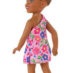 Barbie Chelsea Doll (Brunette Curly Hair) Wearing One-Shoulder Flower-Print Dress and Pink Shoes, Toy for Kids Ages 3 Years Old & Up