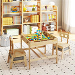 Costzon Kids Table and Chairs, 3 in 1 Wooden Activity Toddler Desk w/Reversible Whiteboard & Chalkboard, Hidden Space and Drawers for Arts, Crafts, Play, Toddler Table and Chair Set (Gray,Giraffe)