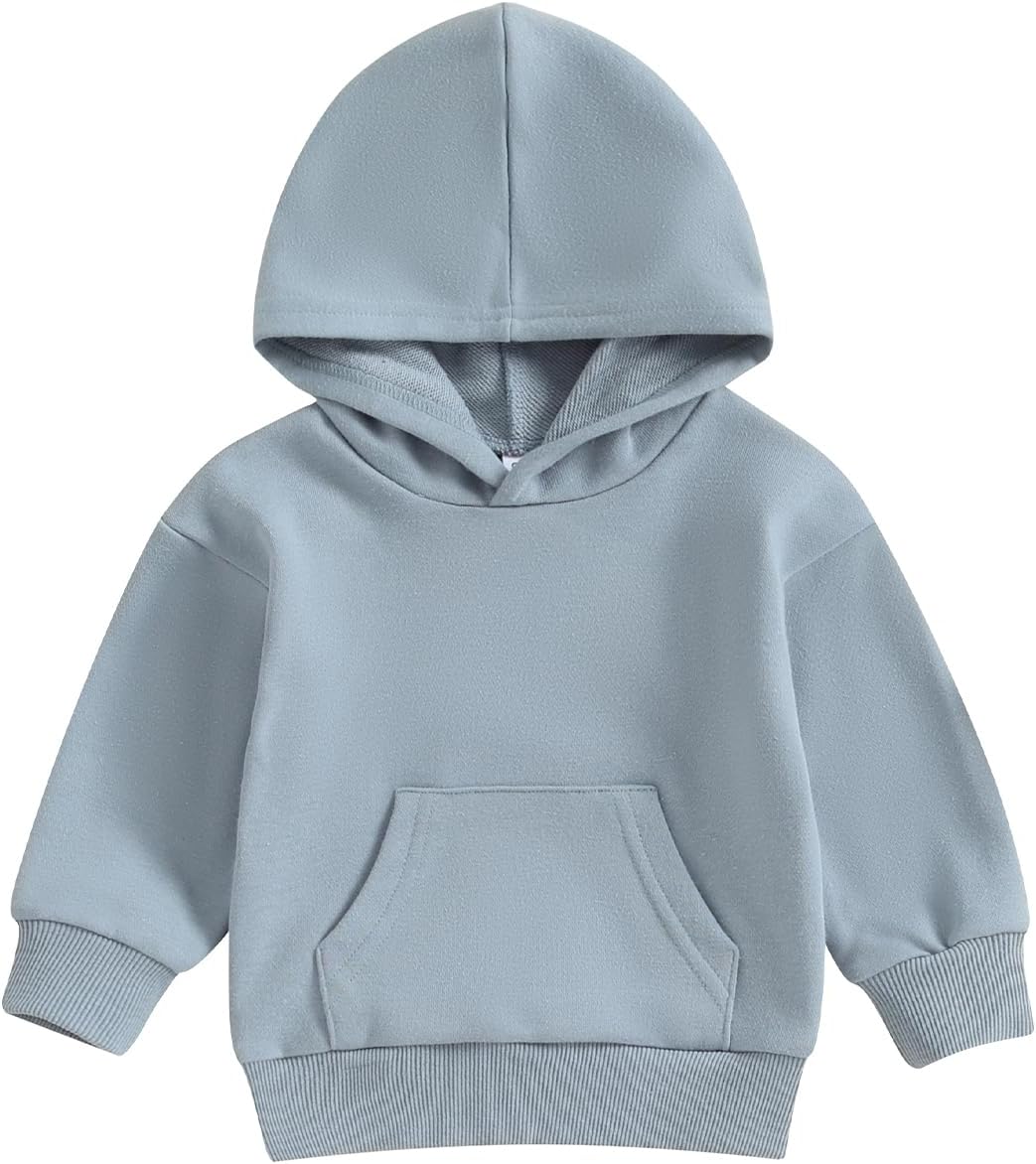 Toddler Baby Boy Girl Hoodies Solid Color Long Sleeve Kangaroo Pocket Hooded Sweatshirt Top Fall Winter Clothes