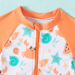 Achiyi Baby Boy Crab 3 Pieces Swimsuit Rash Guard Sets Sun Protection Swimwear Summer Beach Bathing Suits with Sun Hat Orange 18-24M