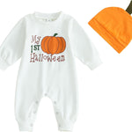 Ledy Champswiin 2Pcs Neutral Outfits Newborn Baby Boy Girl Pumpkin Romper Jumpsuit My 1st Halloween Clothes with Hat