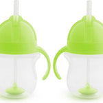 Munchkin Any Angle Sippy Cup for Toddlers, Spill Proof Weighted Straw Cup with Transition Handles for Babies 6 Months and Up, 7 Ounce, Green