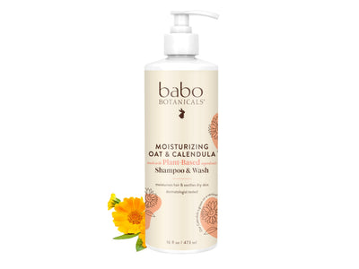 Babo Botanicals shampoo and wash bottle with a white background