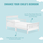 Dream On Me San-Fran Toddler Bed in White, 2 Safety Guard Rails, Low to Floor Design, Sustainable New Zealand Pinewood, Greenguard Gold Certified & BSA Certified