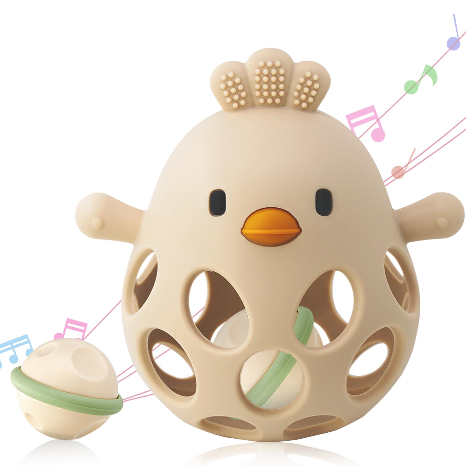 ChooKaChoo 2-in-1 Baby Teething Rattle Toy, Sensory Grasping Teether for Infants 3-12 Months, 100% Food-Grade Silicone, Easy to Hold, Soothing & Developmental, BPA Free