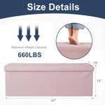 DUMOS 43in Foldable Storage Ottoman Bench, Storage Chest, Large End of Bed Foot Rest Stool with Padded Seat, Bedroom Bench for Living Room, Support 660lbs, Pink