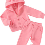 Happy Town Baby Clothes for Girls Boys Clothes Solid Color Zipper Hoodie and Pants Set Infant Fall Winter Outfits