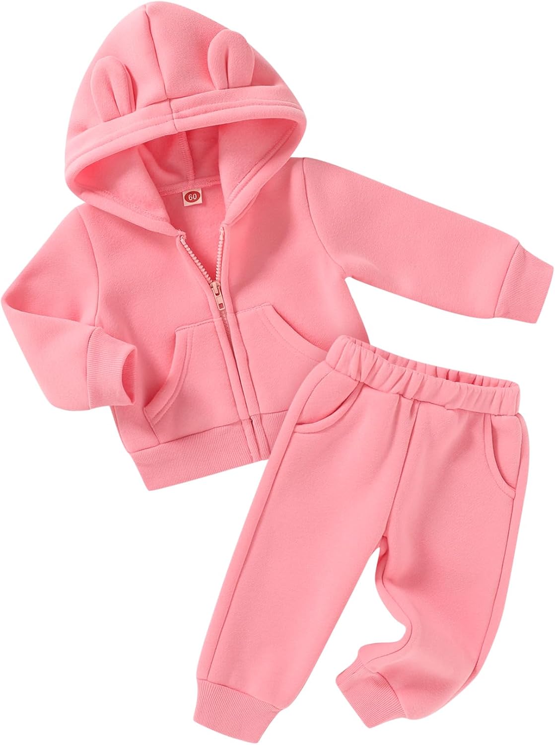 Happy Town Baby Clothes for Girls Boys Clothes Solid Color Zipper Hoodie and Pants Set Infant Fall Winter Outfits