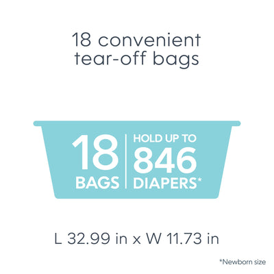 Diaper Genie Easy Roll Refill | 18 Bags Per Refill | Holds Up to 846 Newborn Diapers | Odor Control | Diaper Pail Refill Bags | Fits Diaper Genie Signature & Platinum Pails, Packaging may vary