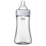 Chicco Duo 9oz Hybrid Baby Bottle, Real Glass Inside, Lightweight Plastic Outside, Patented Invinci-Glass Technology, Intui-Latch Nipple, Clear/Grey