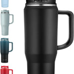 40 oz Tumbler with Handle, Insulated Tumblers with Lid and Straw, Large Metal Sports Water Bottle Jug, Thermal Stainless Steel Travel Coffee Mug Cup, Black