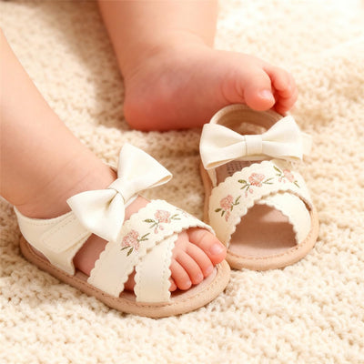 Ohwawadi Baby Girl Sandals Summer Bowknot Dress Flats Embroidered Shoes Tassels Beach Casual Sandal Infant Newborn Crib Shoes
