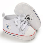 KKIIDDSS Unisex Baby Girls Boys Canvas High-top Shoes, Newborn Infant Anti-Slip Soft Sole Frist Walking Sneakers (A01/White_red,0-6 Months