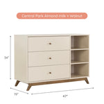 dadada Central Park 3-Drawer Dresser with Open Shelving - Modern Design, Baby-Safe Finish, Forged Steel Support, Sturdy Wood Legs, for Nursery, Kids or Teen Room, 47” Wide (Almond Milk+Walnut)