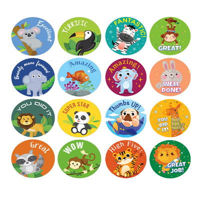1000 Cute Animal Reward Stickers for Kids Classroom, Motivational Stickers for Teachers & Students, 1 Inch, 16 Styles