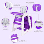 Costzon Baby High Chair, 3 in 1 Infant Table and Chair Set, Convertible Booster Seat with 3-Position Adjustable Feeding Tray, Adjustable Seat Back, 5-Point Harness (Purple)