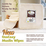 OsoCozy Muslin Baby Wipes – 12 Count 100% Unbleached Cotton, Reusable Cloth Wipes for Sensitive Skin, Quick-Drying, Chemical-Free, 15-Pack (9"x9" Pre-Wash Size)