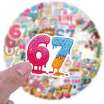 Six Seven Stickers 50Pcs, Funny 6 7 Stickers Waterproof Vinyl Gifts for Phone, Water Bottle, Luggage, Laptop, Adults Teens