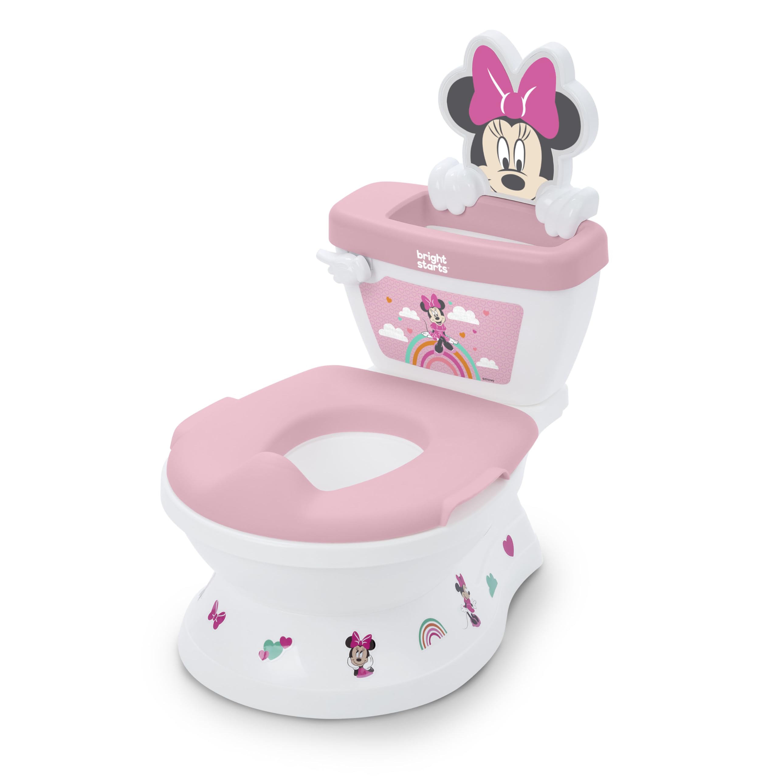 Bright Starts Disney Junior Minnie Mouse My Size Potty Training Toilet, Toddler Potty Chair with Flushing & Cheering Sounds, Removable Seat with Splash Guard & Handles, Ages 18+ Months, Up to 50 lbs