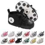 KKIIDDSS Unisex Baby Girls Boys Canvas High-top Shoes, Newborn Infant Anti-Slip Soft Sole Frist Walking Breathable Sneakers (A03/Full_Black_1, 0-6 Months)
