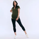 Motherhood Maternity Women's Essential Stretch Secret Fit Over The Belly Pregnancy Crop Capri Legging, Black, Large