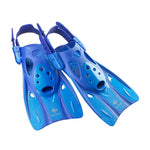 Reef Tourer Snorkel Fins for Kids and Adults, Adjustable Open Heel, Compact Short Blade Swimming Snorkeling Flippers, Travel Size, Blue, Large, RF0106P