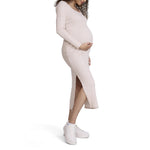Motherhood Maternity Women's Long Sleeve Ribbed Square Neck Bodycon Casual Pregnancy Dress, Oatmeal, Large
