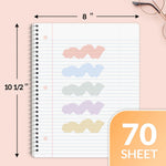 SUNEE Spiral Notebooks, 1-Subject, 5 Pack, College Ruled Paper, 8" x 10-1/2", 70 Sheets per Notebook,3-Hole Punched Paper, Pink,Purple, Blue, Green, Yellow Spiral Lined Notebooks for School,Work