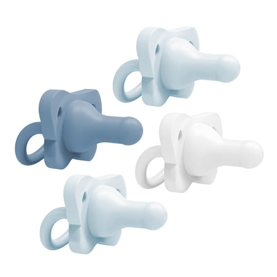 Dr. Brown's HappyPaci 100% Silicone Baby Pacifier, Contoured One-Piece Design, Light-Blue, Blue, White, 0-6m, BPA-Free, 4-Pack