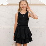 PATPAT Girls Skirt Sets Size 11-12, Black Crop Tank Tops + Pleated Skirts with Built in Shorts 2 Piece Outfits, Tween Girls Trendy Clothes Western Outfits Streetwear