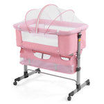 nordmiex 3 in 1 Travel Baby Crib,Baby Bed with Breathable Net,Adjustable Portable Bed for Infant/Baby with Detachable Mosquito net and Mattress,Pink