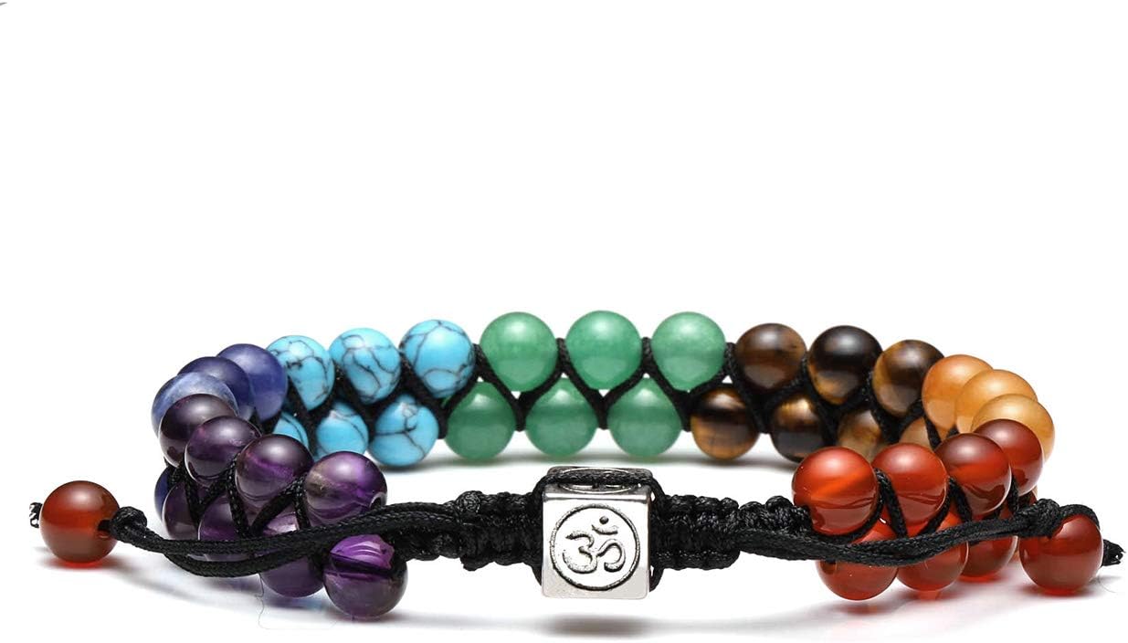 Top Plaza Bead Chakra Bracelet 7 Chakras Healing Crystals Bracelet Yoga Stone Beads Bracelets Meditation Relax Anxiety Bangle for Womens Mens