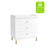 Babyletto Gelato 3-Drawer Changer Dresser with Removable Changing Tray in White and Washed Natural, Greenguard Gold Certified