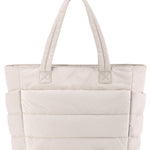 BAGSMART Tote Bag for Women, Lightweight Puffy Tote Bag with Compartments Shoulder Bag Handbag Quilted Shoulder Bag Handbag for Travel, Work, Beach, Gym, Shop(Beige)