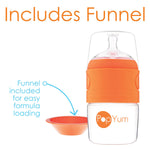PopYum 5 oz Orange Anti-Colic Formula Making/Mixing/Dispenser Baby Bottles, 2-Pack with #1 Slow Flow Nipples, 150 ml, BPA-Free, Natural Latch