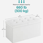 SONGMICS MAZIE Collection - 30 Inches Storage Ottoman Bench with Flipping Lid, Storage Chest Footstool, Load 660 lb, for Entryway, Living Room, Bedroom, Synthetic Leather, White ULSF45WT