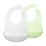 Olababy Fold N Go Silicone Baby Bib w Travel Case | Soft, Lightweight, Waterproof Bibs for Infants & Toddlers | BPA Free (2 Bibs + 2 Travel Cases, Pearl/Kiwi)