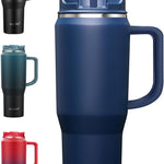 40 oz Tumbler with Handle, Insulated Tumblers with Lid and Straw, Large Metal Sports Water Bottle Jug, Thermal Stainless Steel Travel Coffee Mug Cup, Black