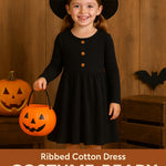 PATPAT Toddler Girl Long Sleeve Ribbed Knit Dress, Black, 6-9 Months, Holiday Outfit or Everyday Wear