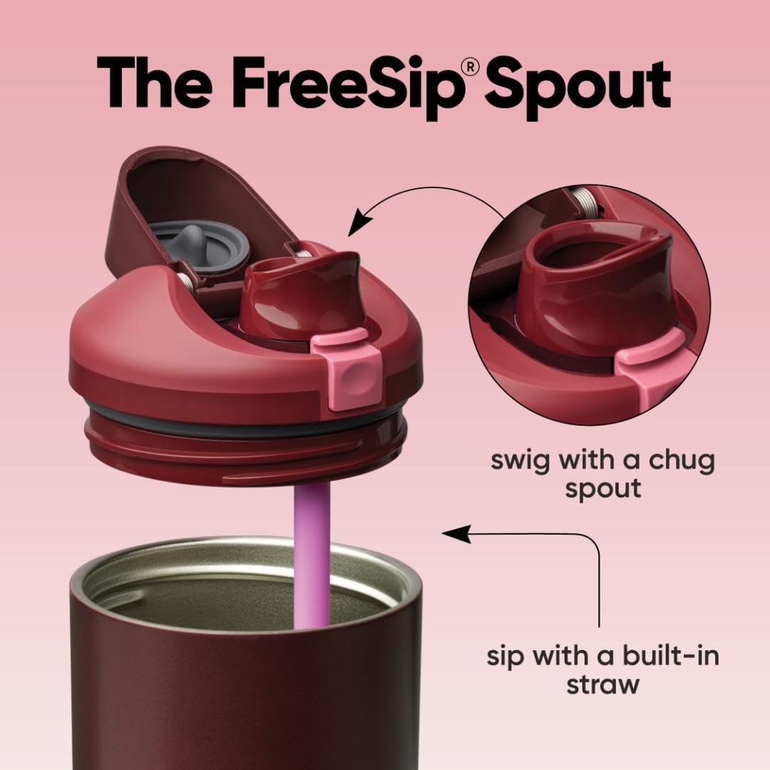 Owala FreeSip Tumbler Insulated Stainless Steel Water Bottle with Built-in Straw and Side Handle, For Travel, Work, School, and Sports, 40oz, BPA Free, Leak Proof, Black Cherry