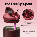 Owala FreeSip Tumbler Insulated Stainless Steel Water Bottle with Built-in Straw and Side Handle, For Travel, Work, School, and Sports, 40oz, BPA Free, Leak Proof, Black Cherry