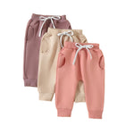 allshope Toddler Baby Girl Fall Pants 3 Pack Active Jogger Casual Athletic Trousers Solid Color Pocket Elastic Waist Harem Bottoms (Apricot Pink Purple, 12-18 Months)