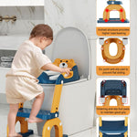 Potty Training Seat with Step Stool, Toddler Potty Training Toilet Seat with Non-Slip Step Splash Guard Safety Handles and Waterproof Cushion, 2 In 1 Toddler Potty Seat