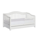 Dream On Me Toddler Day Bed in White – Greenguard Gold & Baby Safety Alliance Certified, Low-to-Floor Design, Removable Safety Guard Rail, Non-Toxic Finish, Includes Storage Drawer