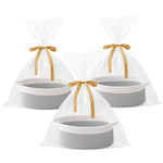 Gift Basket with Gift Bag and Ribbons,Small Rope Woven Shelf Storage,Baskets for Gifts Empty,Birthday,Shower,Decorative Organizer Box for Cat Dog Pet with Handles(White)