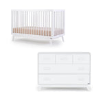 dadada Soho Baby Nursery Furniture Set. Baby Crib and Dresser Set Combo. Soho 3-in-1 Convertible Crib and 5 Drawer Nursery Dresser. White Beechwood