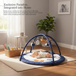 Baby Play Gym Mat,Tummy Time Mat - 100% Cotton Soft Playmat with 6 Detachable Toys for Tummy Time,Machine Washable,Sensory Development Gift,Little Fox