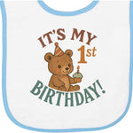 inktastic Cute Teddy Bear 1st Birthday Celebration Baby Terry Cloth Bib