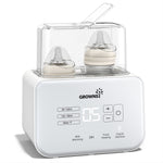 Growsn baby bottle warmer with two bottles inside on a white background